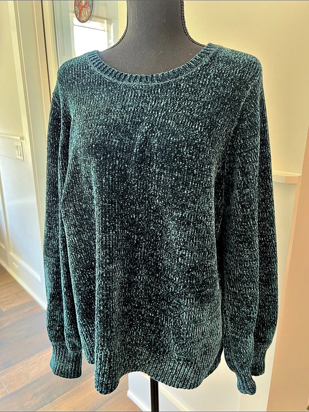 LOFT Chenille Crewneck Sweater in Green Size XL Like New